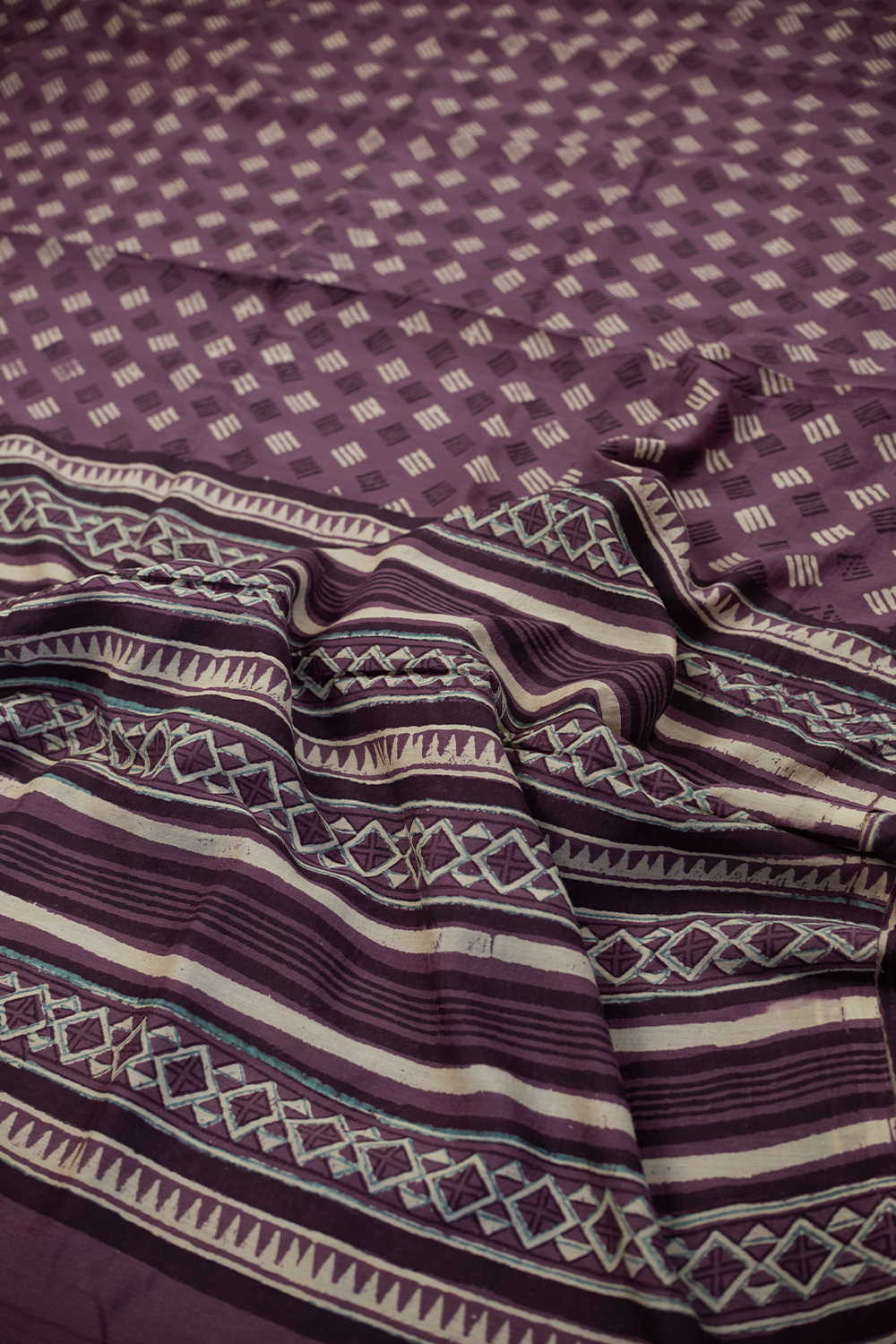 Mauve Purple Block Printed Lyocell saree - Image 3