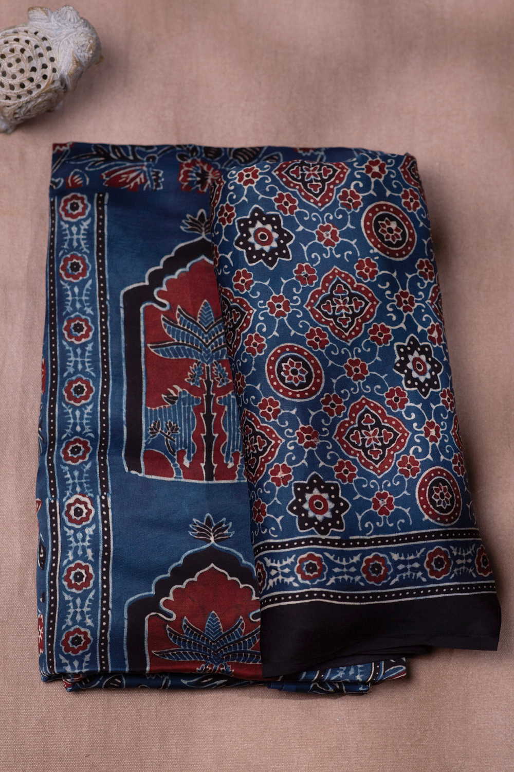 Indigo Block Printed Modal Silk Top & Dupatta
