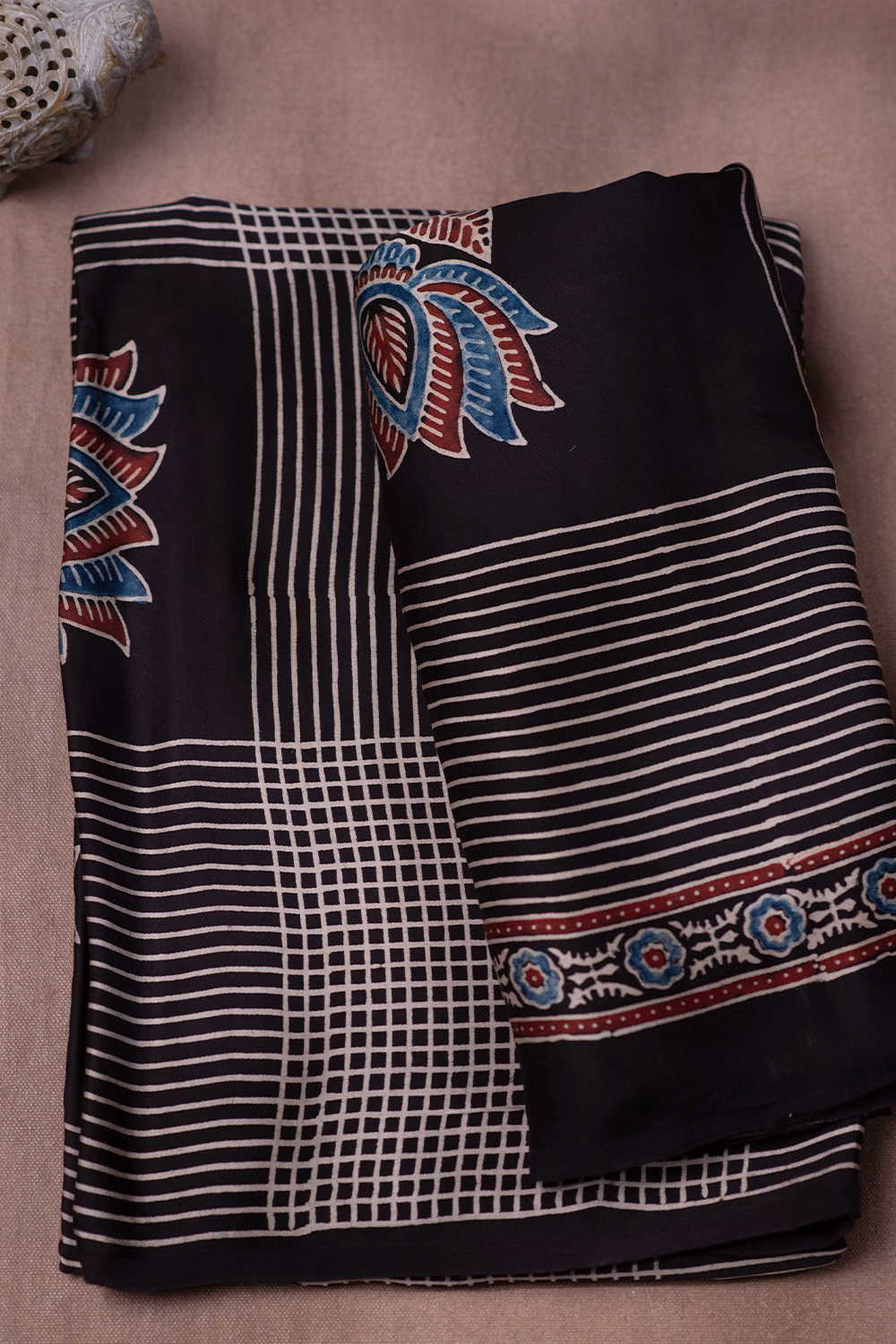 Black Block Printed Modal Silk Top & Dupatta