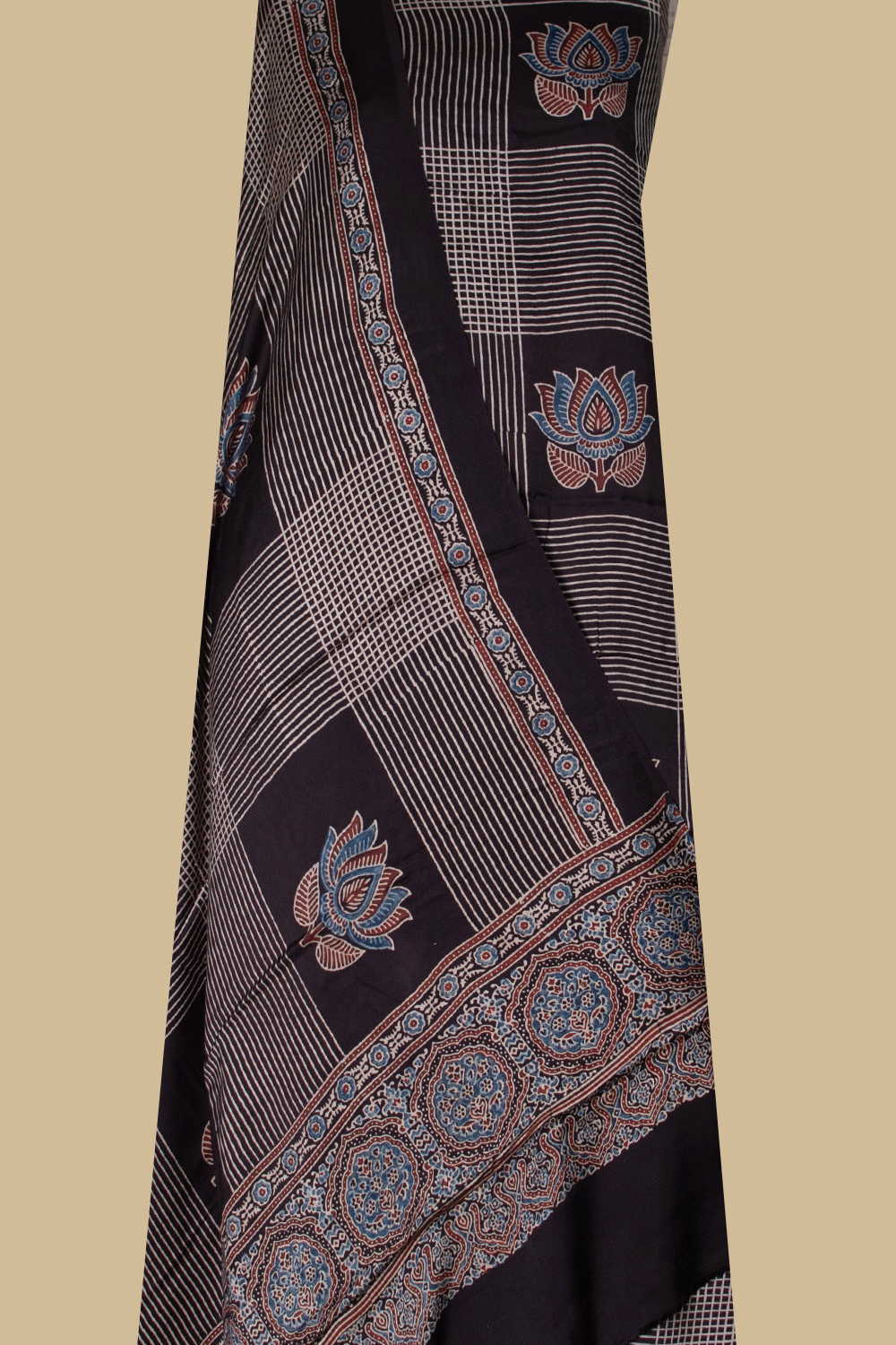 Black Block Printed Modal Silk Top & Dupatta - Image 2