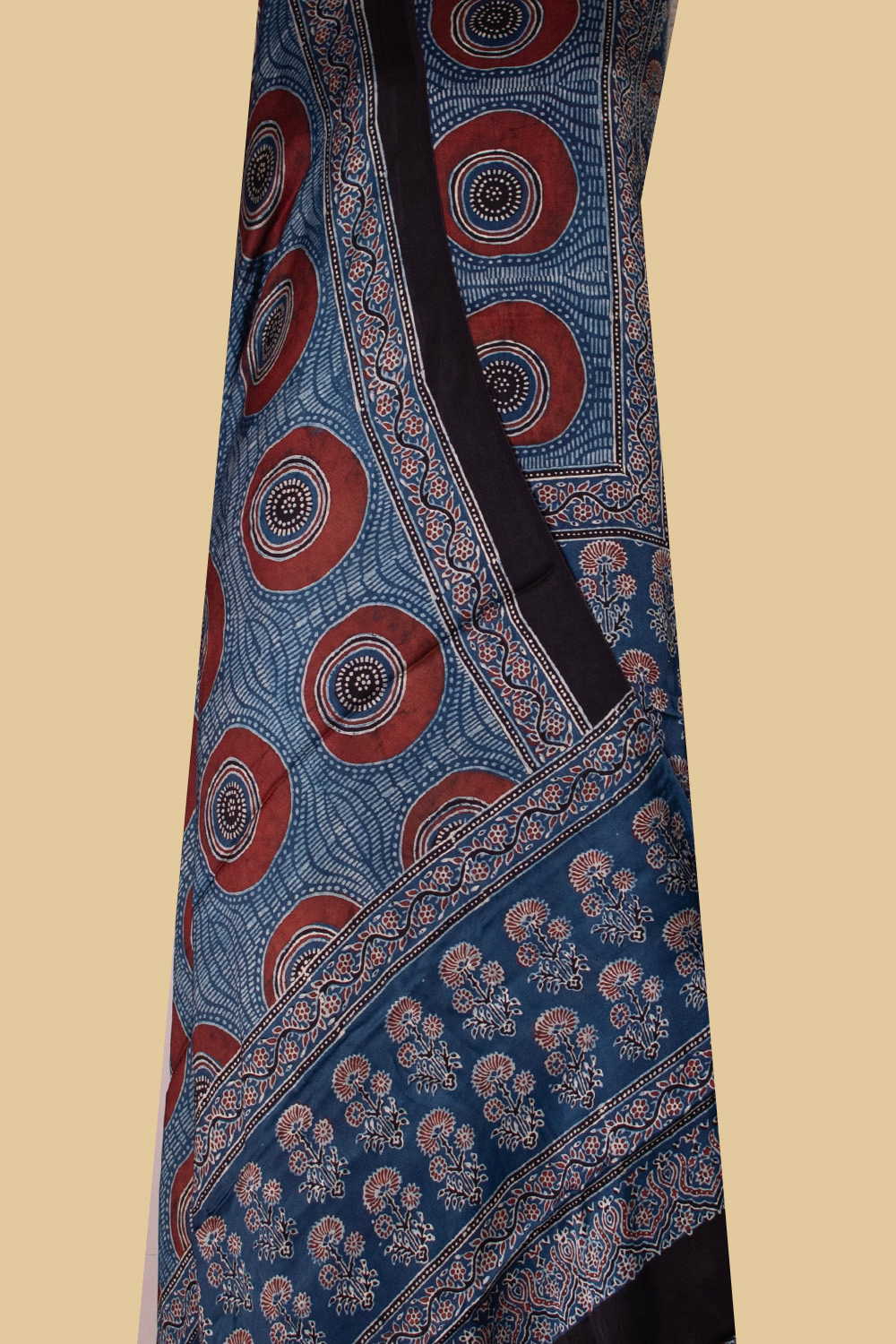 Dark Indigo Block Printed Modal Silk Top & Dupatta