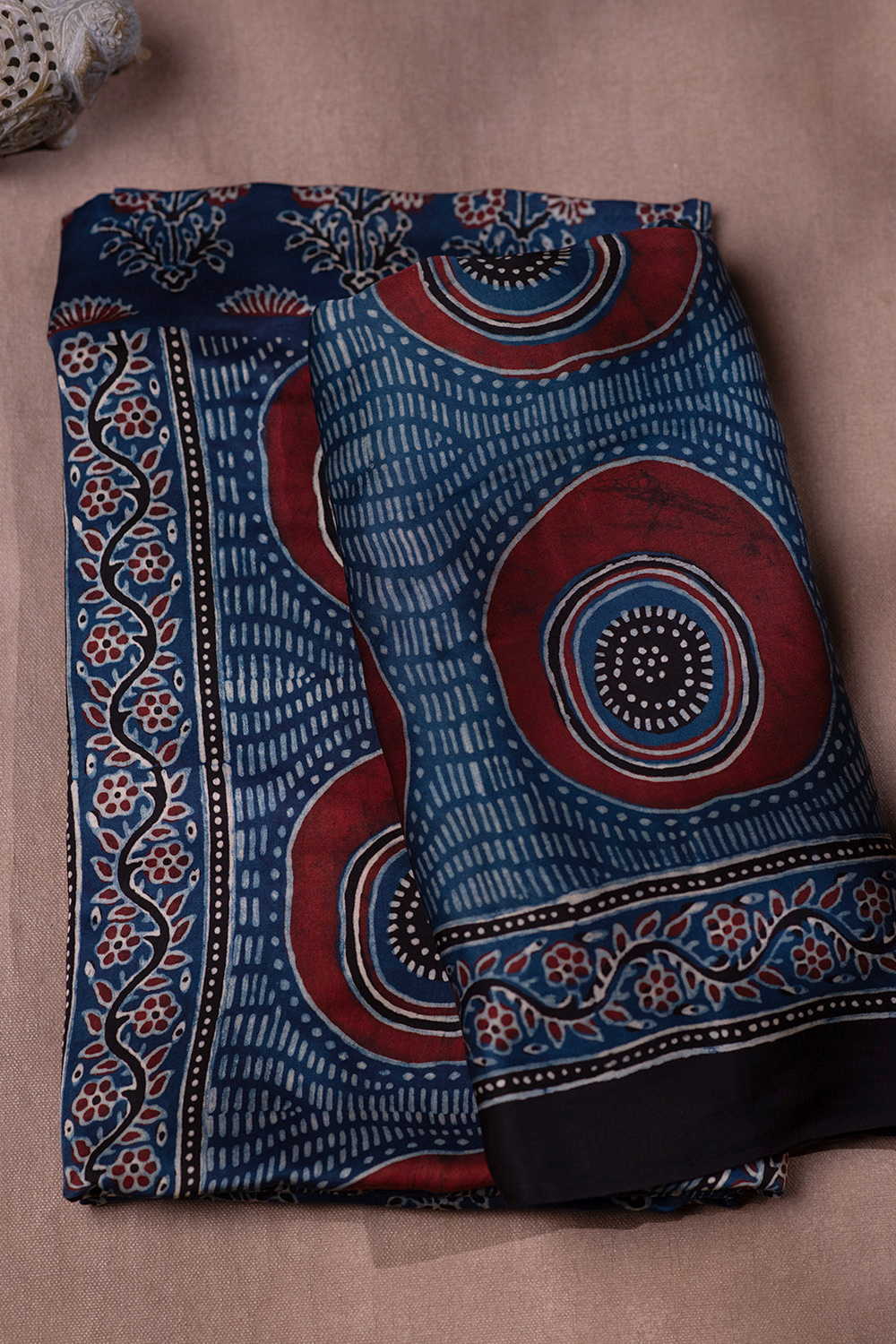 Dark Indigo Block Printed Modal Silk Top & Dupatta - Image 2