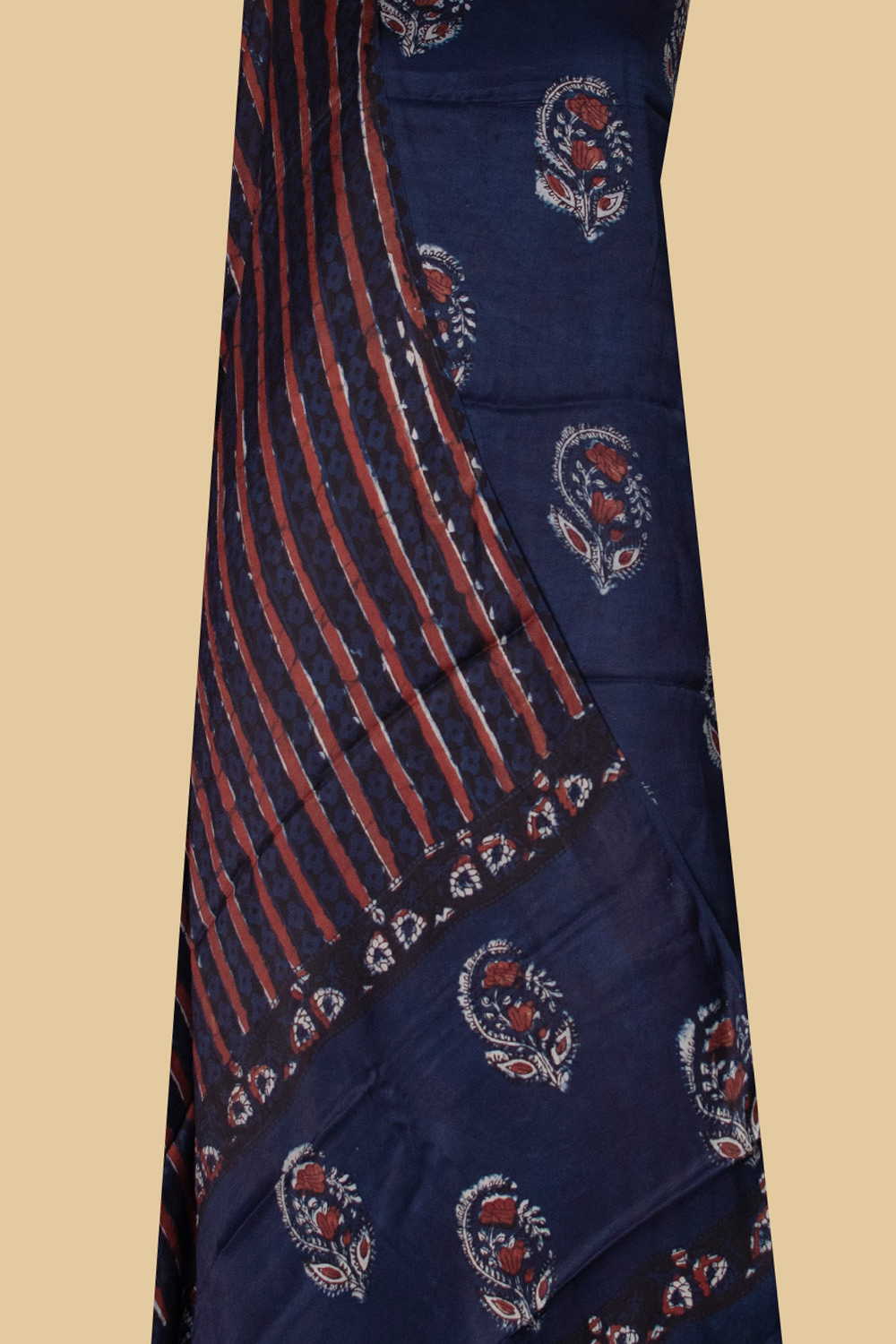 Buttas on Indigo Block Printed Modal Silk Top & Dupatta
