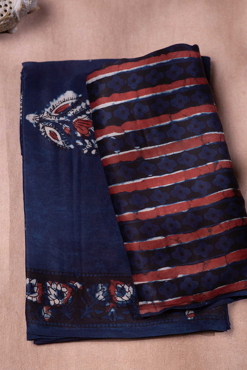 Buttas on Indigo Block Printed Modal Silk Top & Dupatta - Image 2
