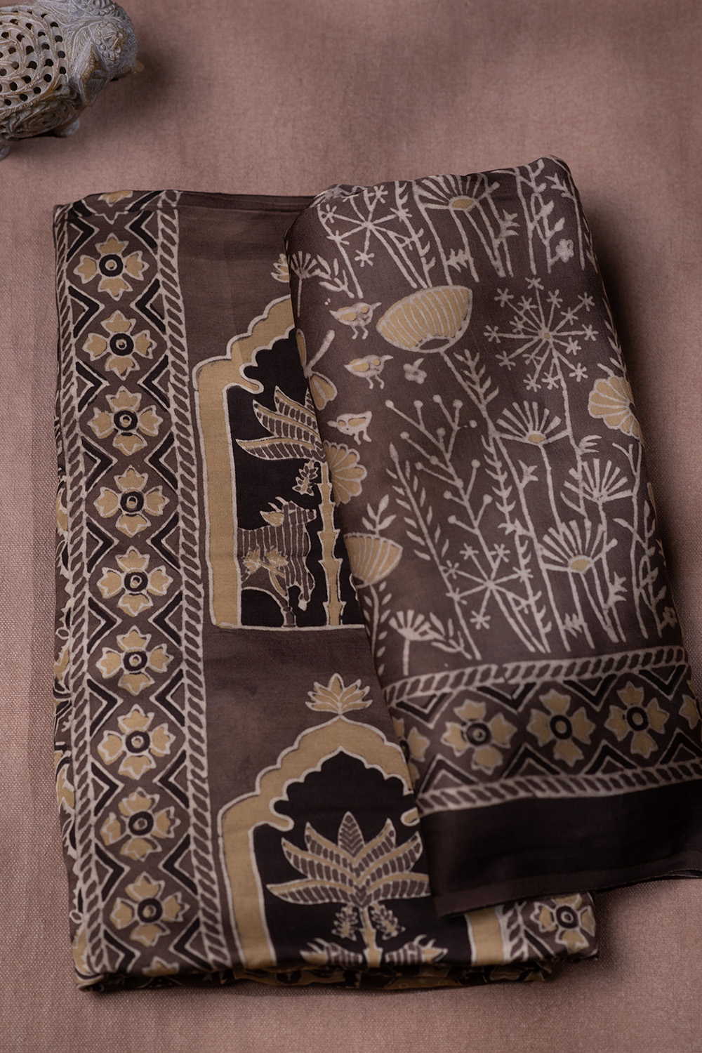 Grey Block Printed Modal Silk Top & Dupatta