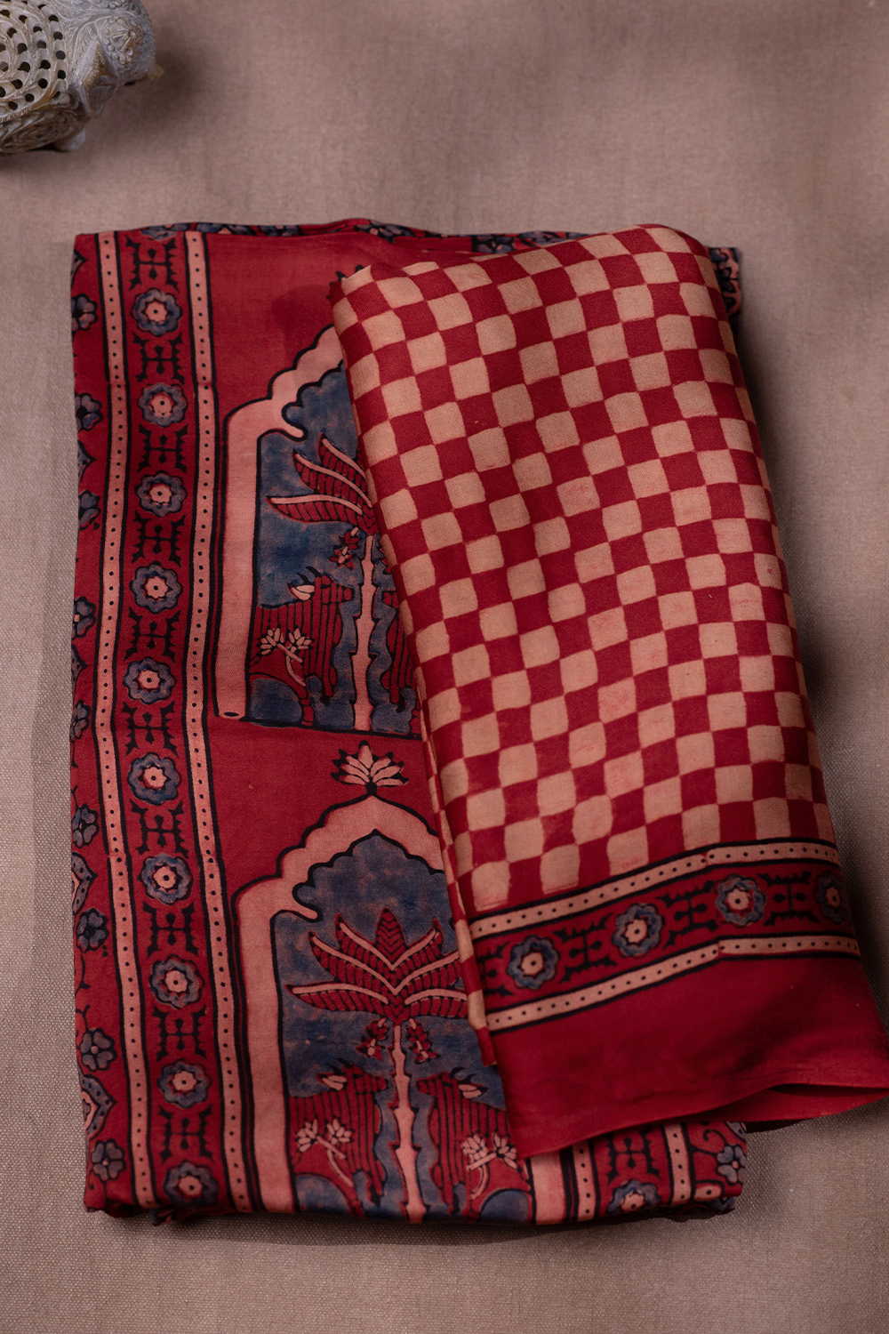Maroon Block Printed Modal Silk Top & Dupatta - Image 2