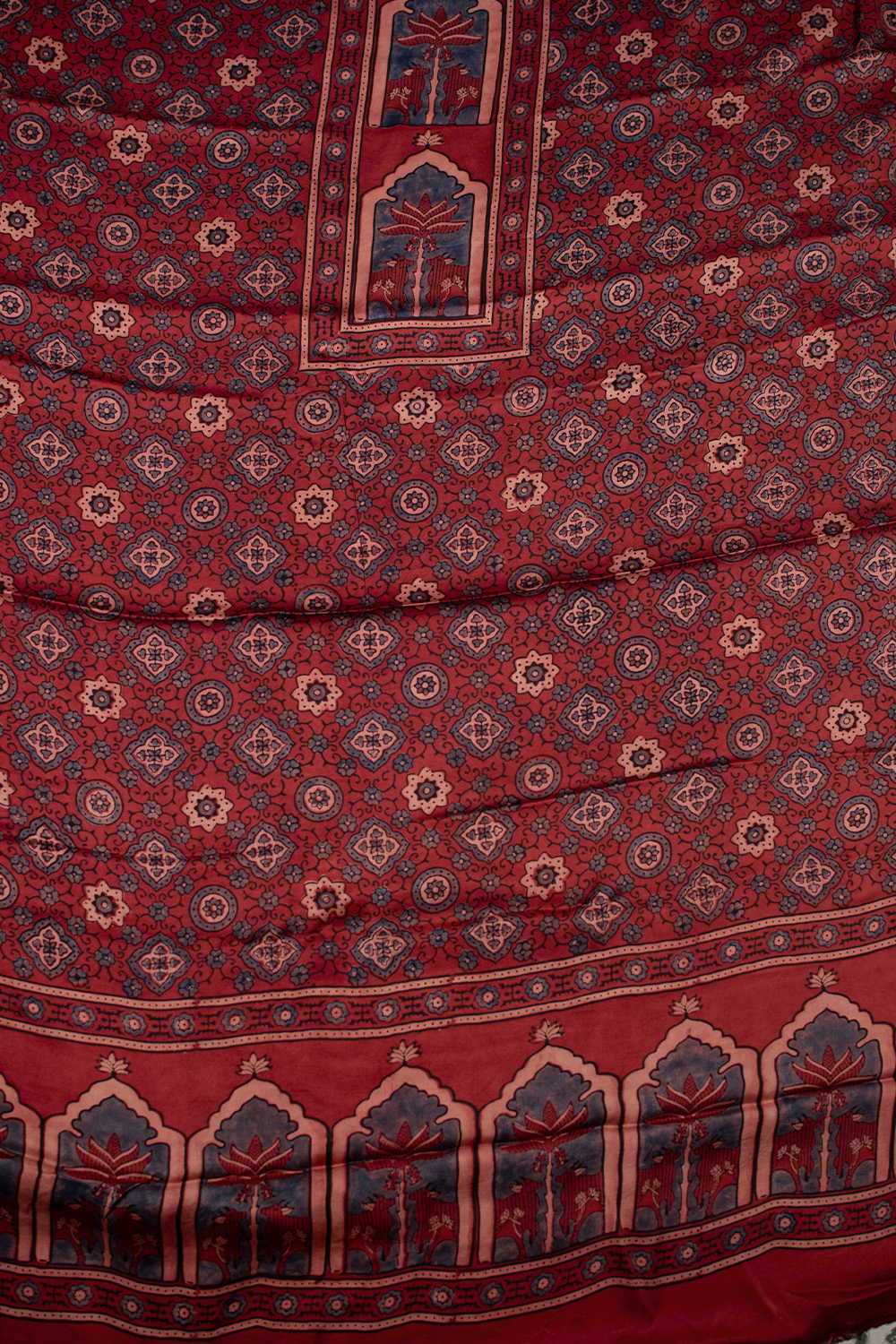 Maroon Block Printed Modal Silk Top & Dupatta - Image 3