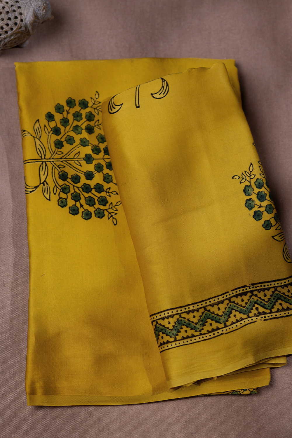 Yellow Block Printed Modal Silk Top & Dupatta