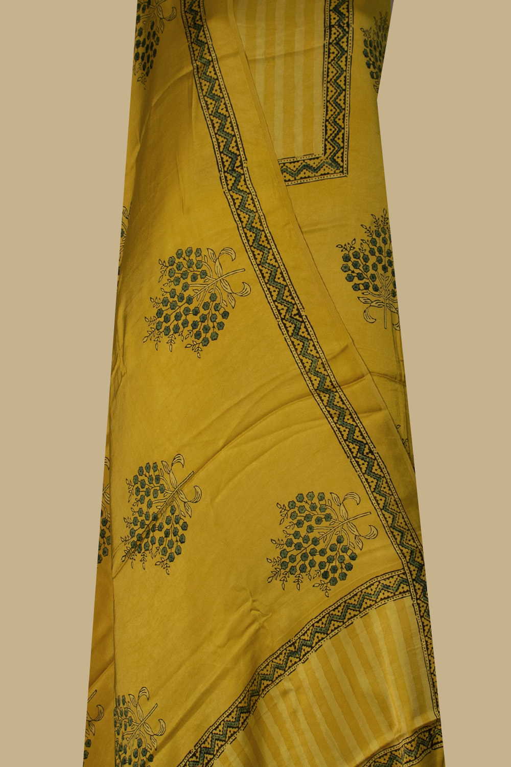 Yellow Block Printed Modal Silk Top & Dupatta - Image 2