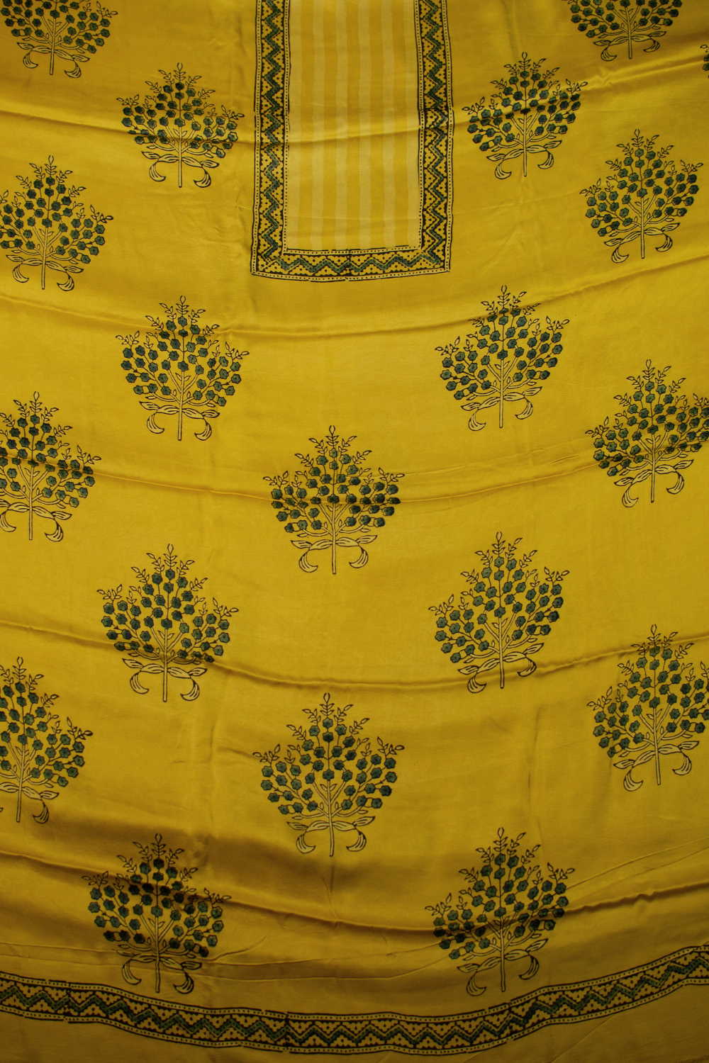 Yellow Block Printed Modal Silk Top & Dupatta - Image 3
