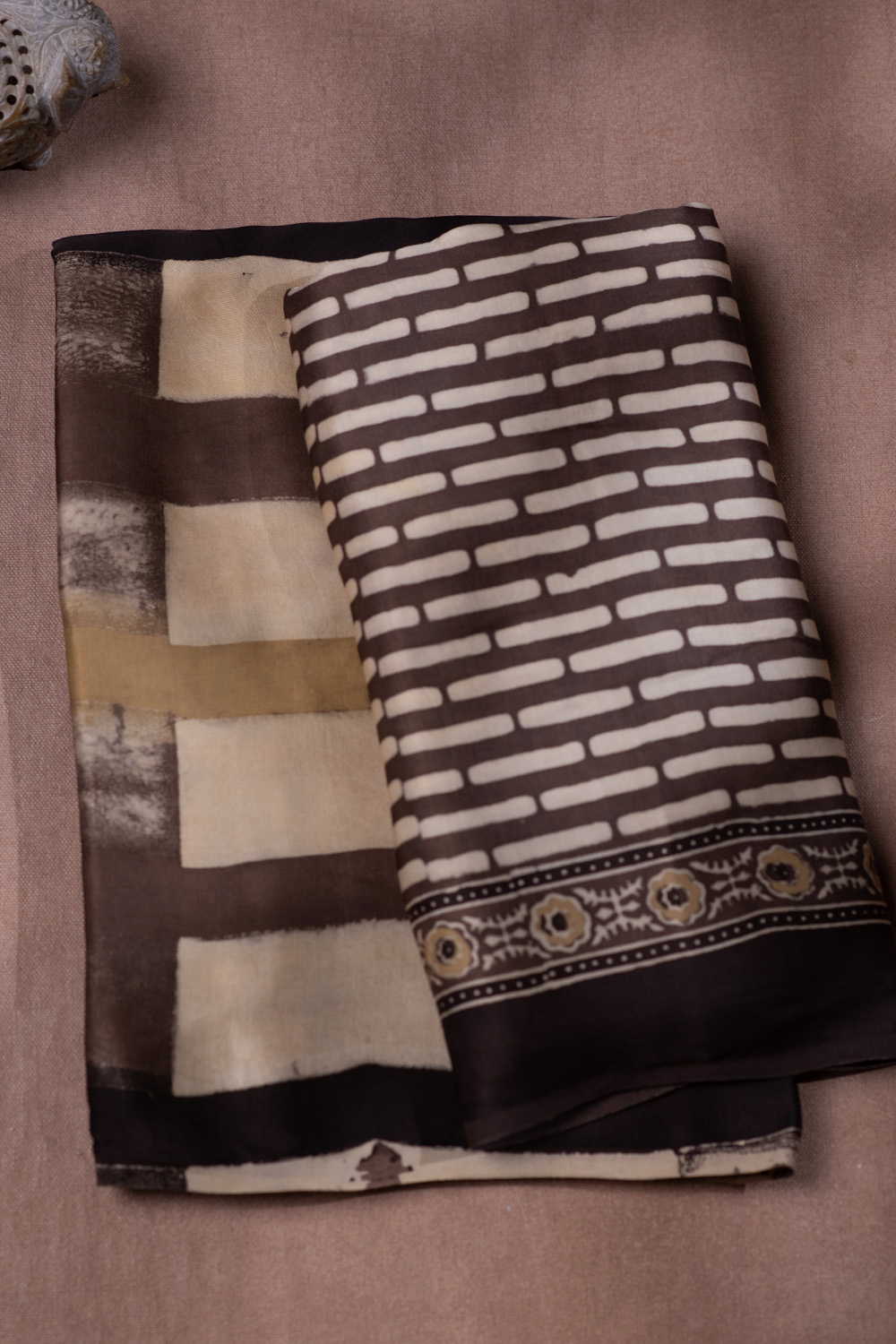 Grey Pattern Block Printed Modal Silk Top & Dupatta