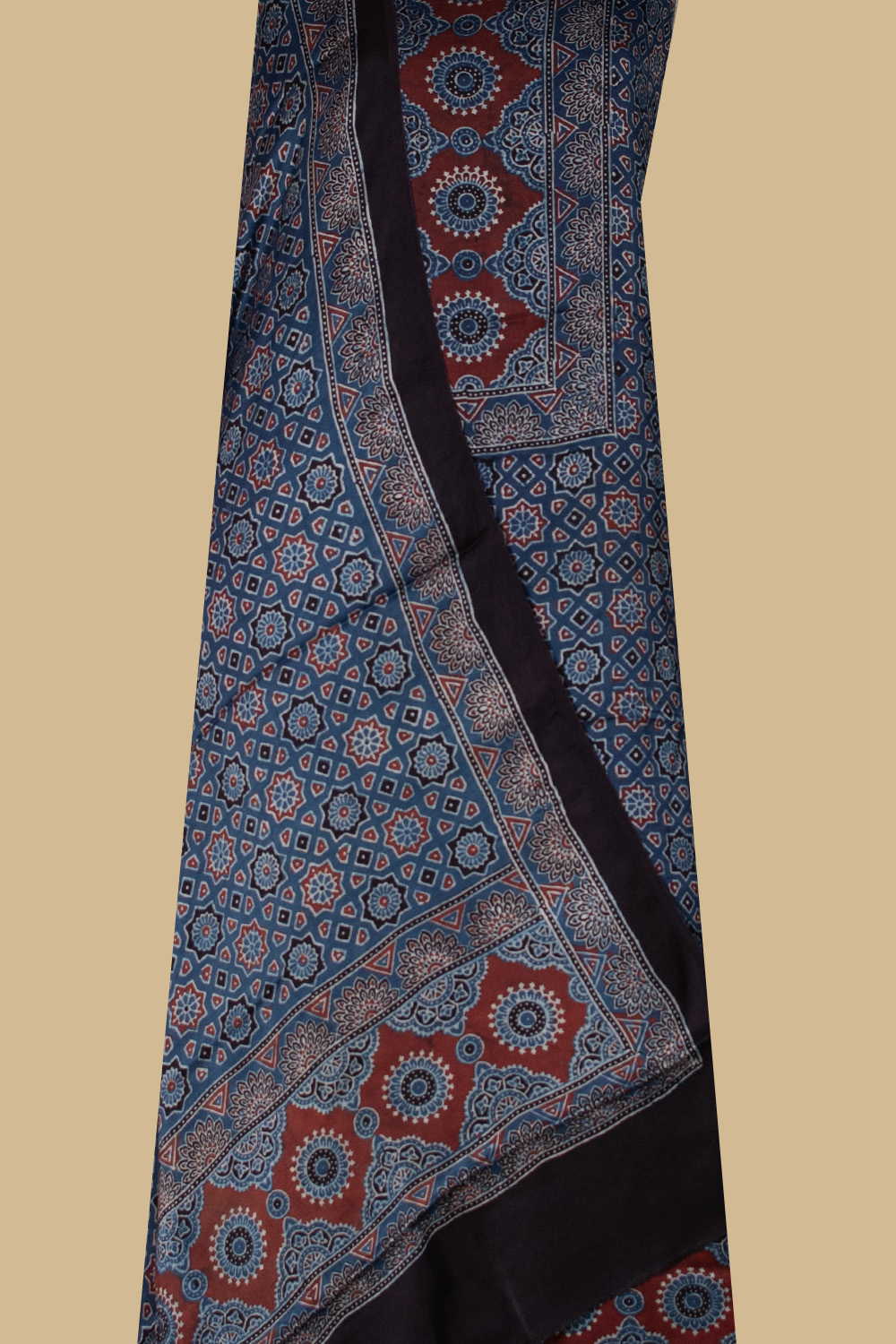 Indigo - Pattern Block Printed Modal Silk Top & Dupatta