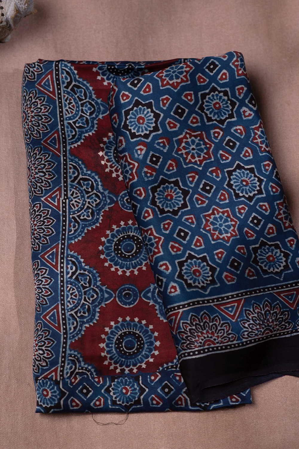 Indigo - Pattern Block Printed Modal Silk Top & Dupatta - Image 2