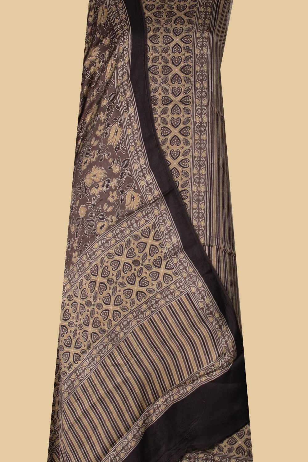 Shade of Grey Block Printed Modal Silk Top & Dupatta