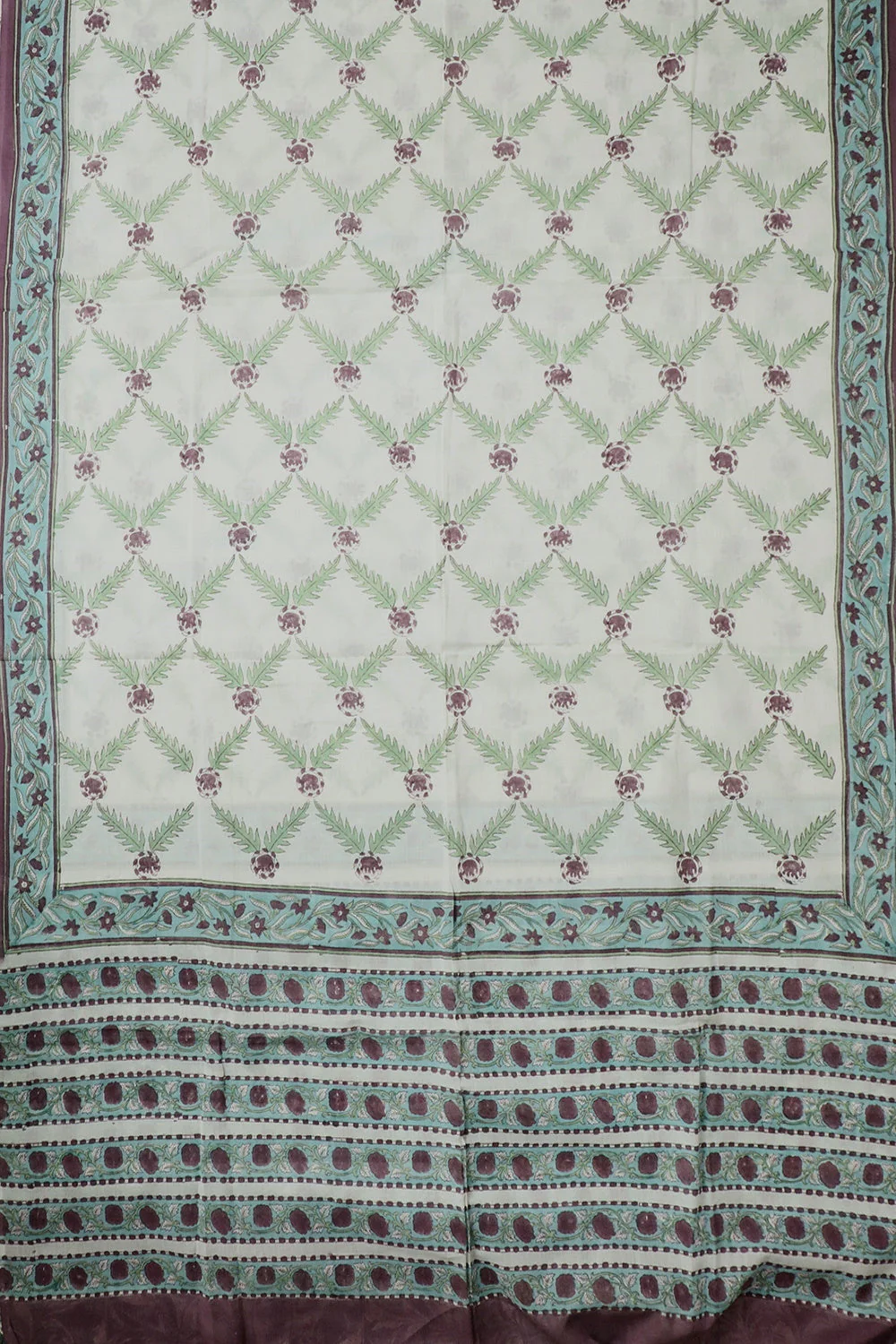 Floral Pattern on Cream Block Printed Mul Cotton Dupatta - Image 2