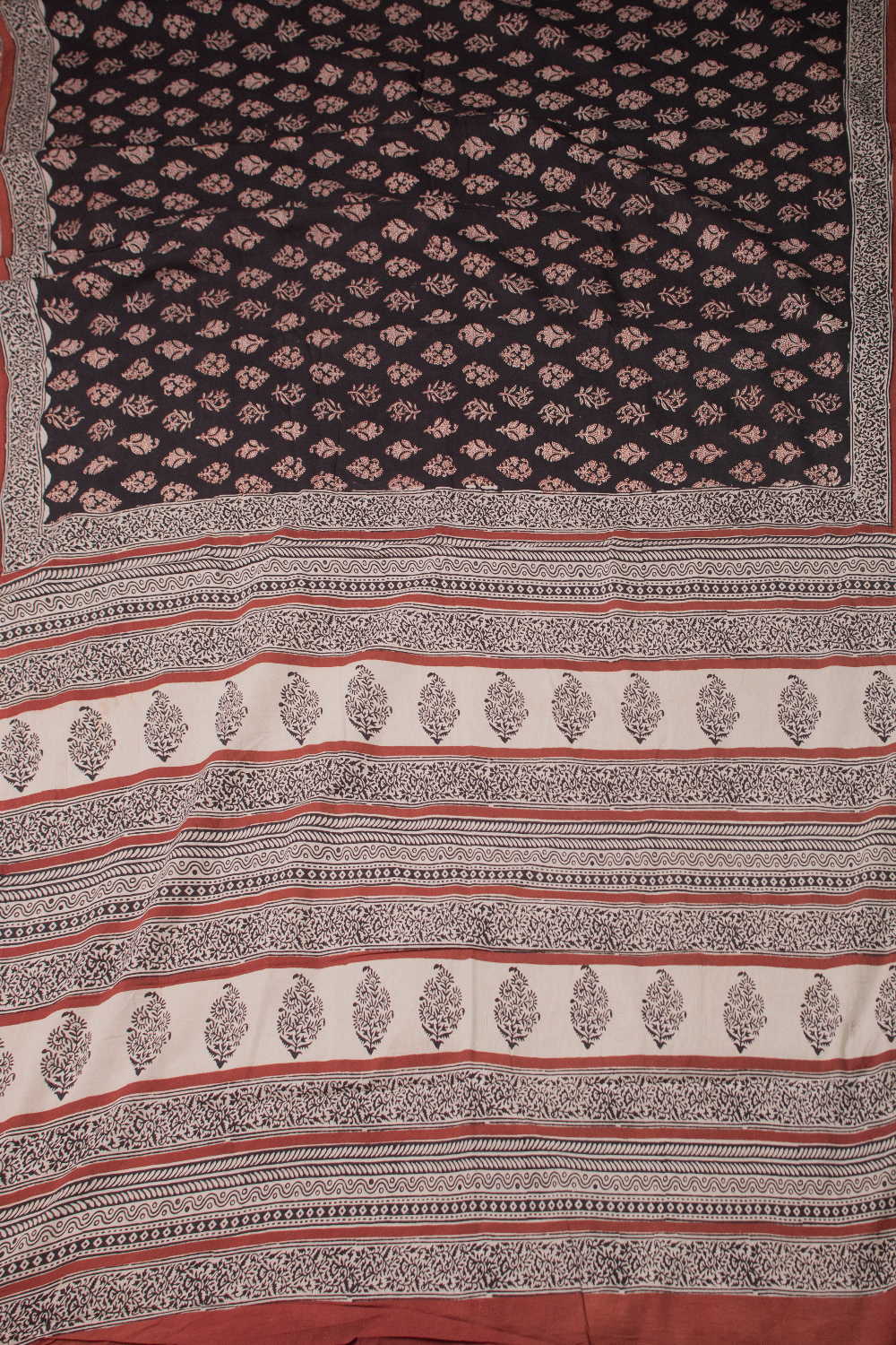 Midnight Buttas on Black Block Printed Mul Cotton saree - Image 2