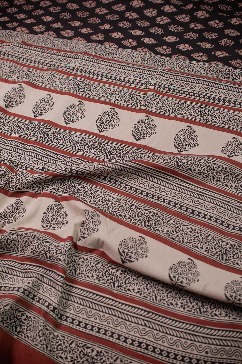 Midnight Buttas on Black Block Printed Mul Cotton saree - Image 3