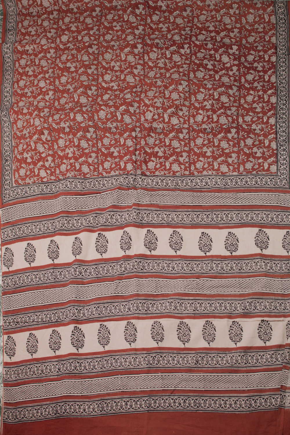 Maroon Garden Block Printed Mul Cotton saree - Image 2