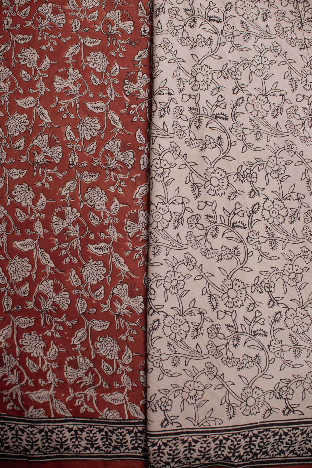 Maroon Garden Block Printed Mul Cotton saree - Image 4
