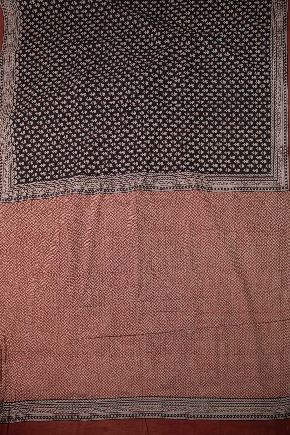 Florets on Black Block Printed Mul Cotton saree - Image 2