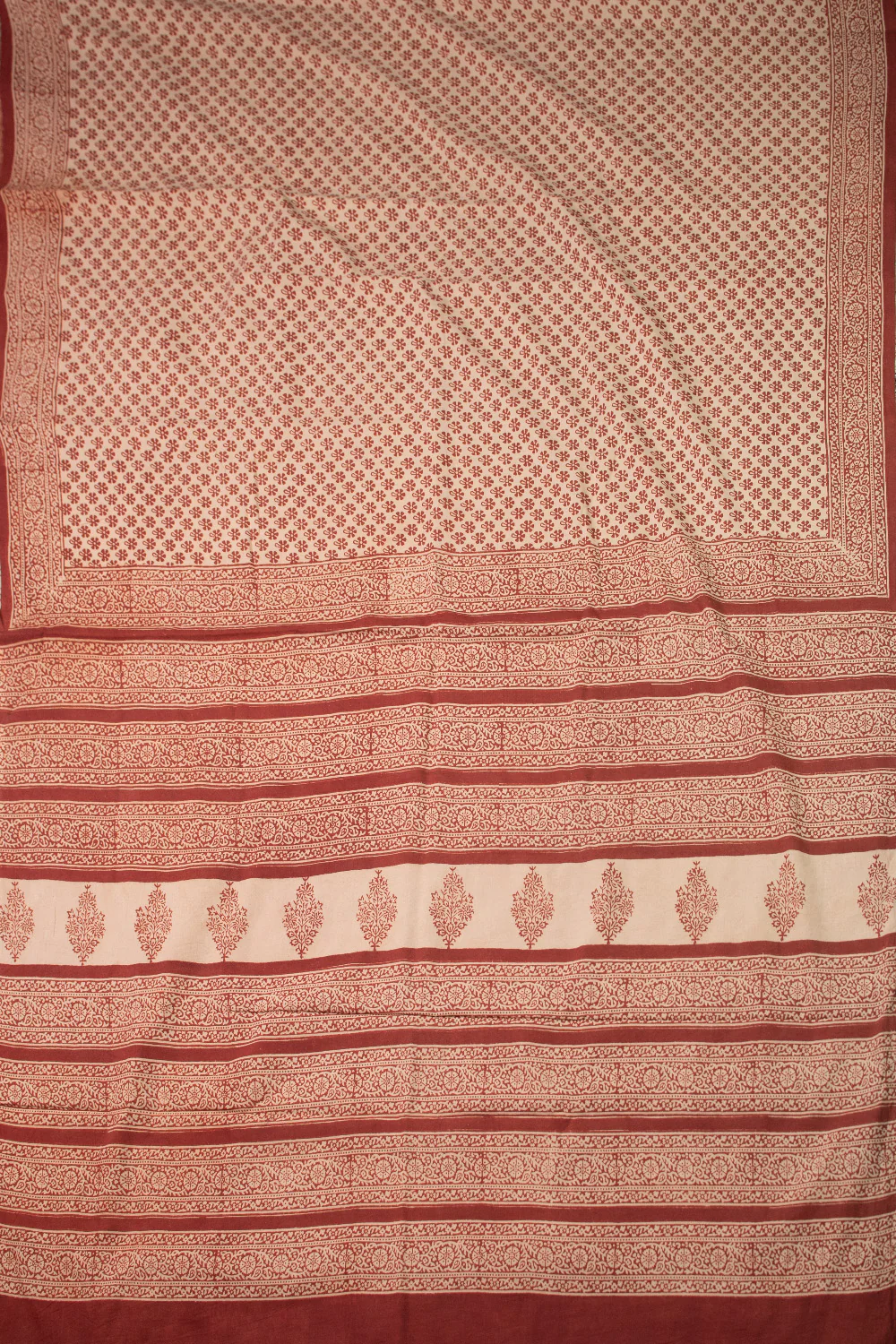 Maroon Blossom Block Printed Mul Cotton saree - Image 2