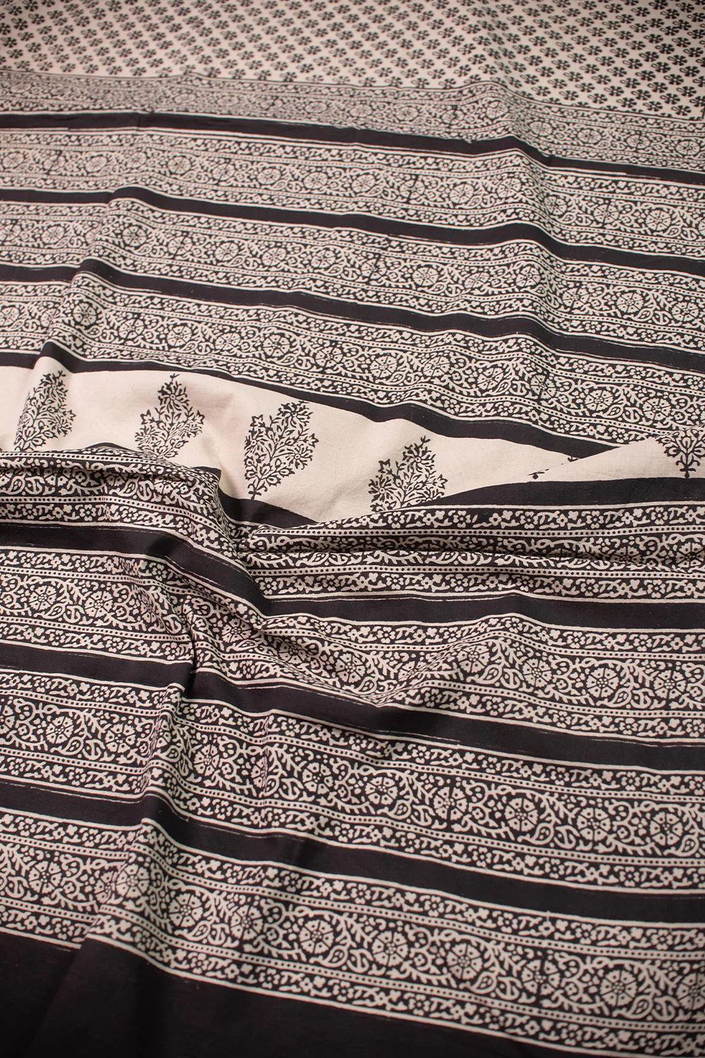 Midnight Blossom Block Printed Mul Cotton saree - Image 3