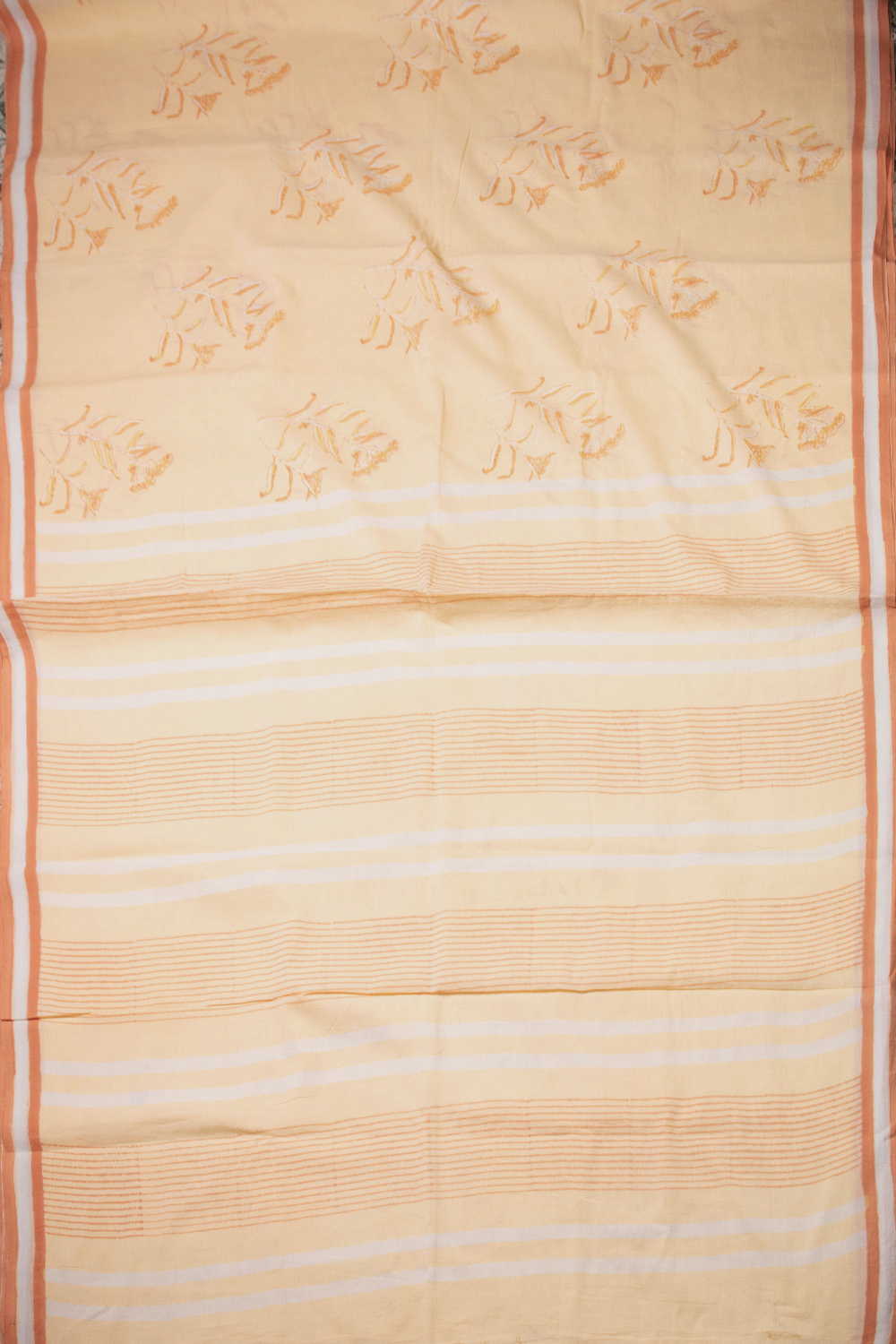 Creamy Orange Shade Block Printed Mul Cotton saree - Image 2