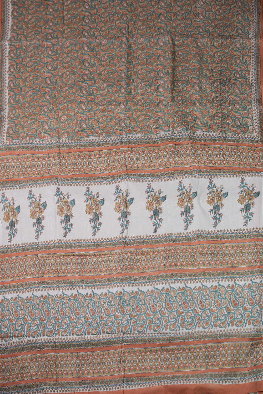 Paisley Design Block Printed Mul Cotton saree - Image 2