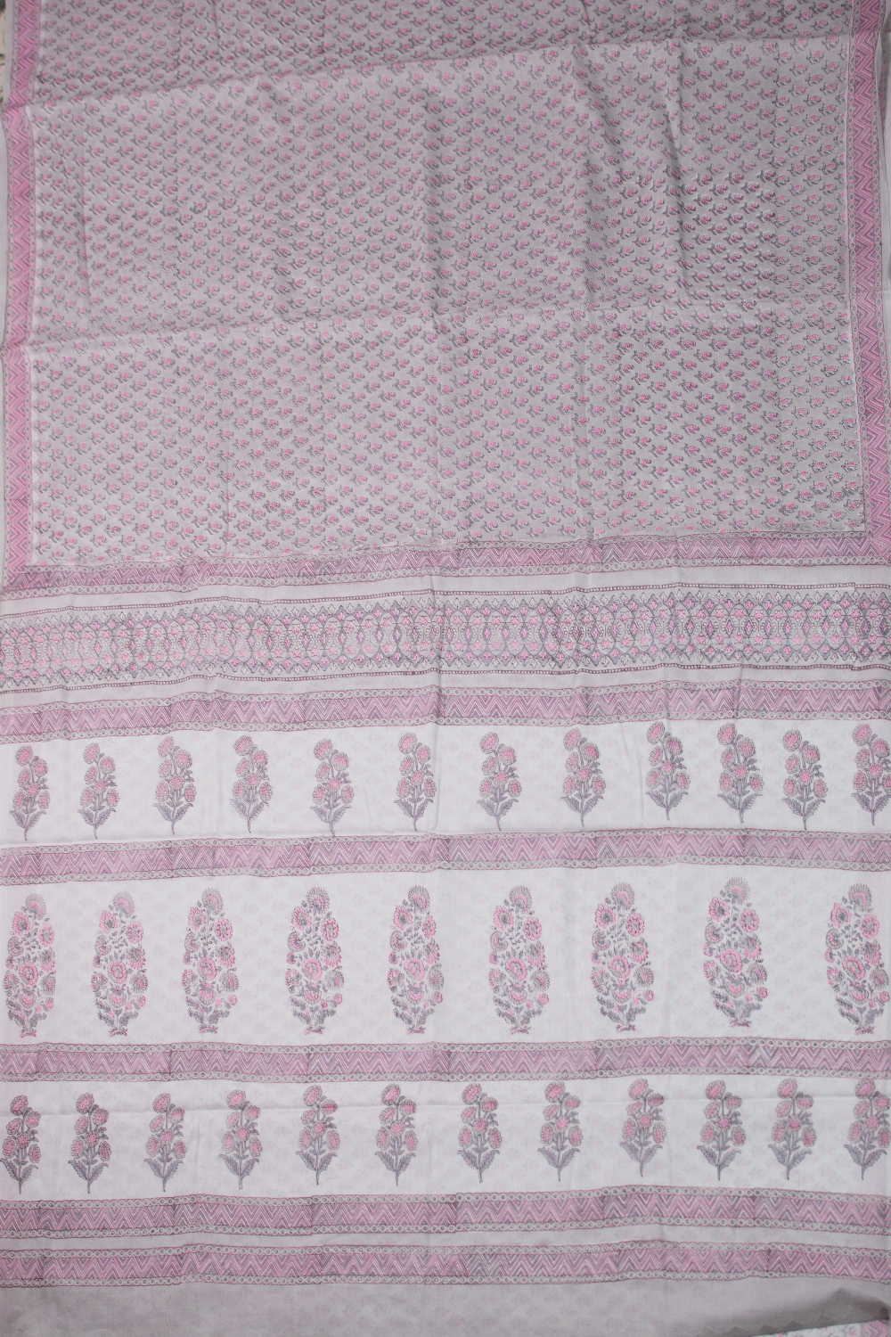 Tiny Motifs on Grey Block Printed Mul Cotton saree - Image 2
