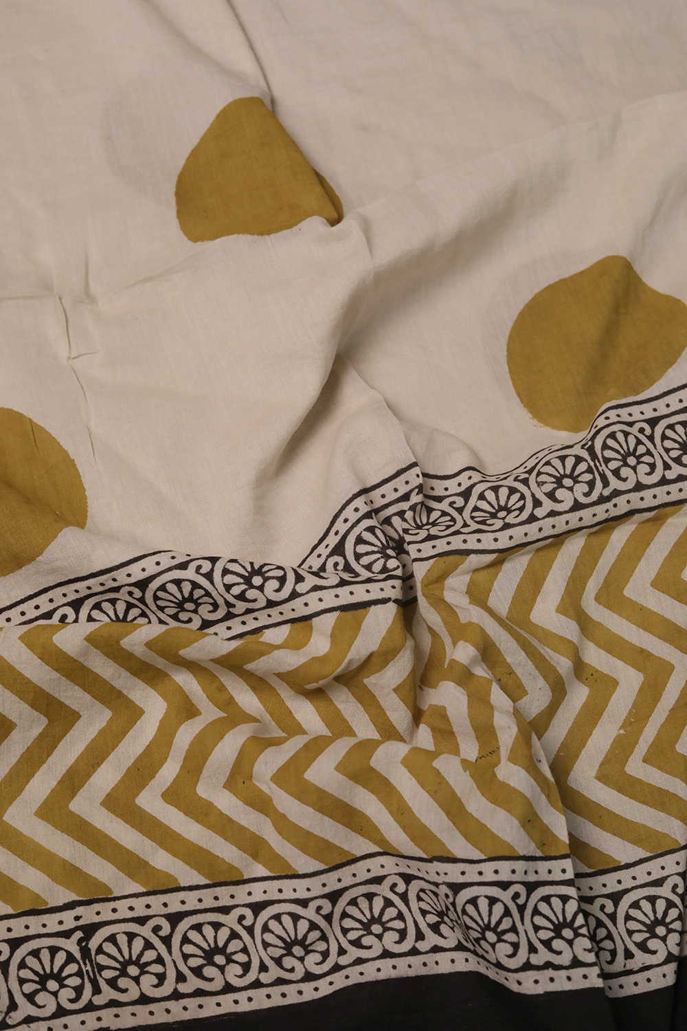 Yellow Polka Block Printed Mul Cotton Stole - Image 3