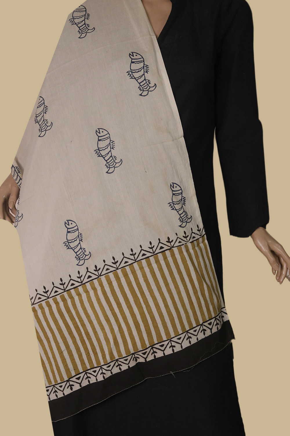 Fish Motifs Block Printed Mul Cotton Stole