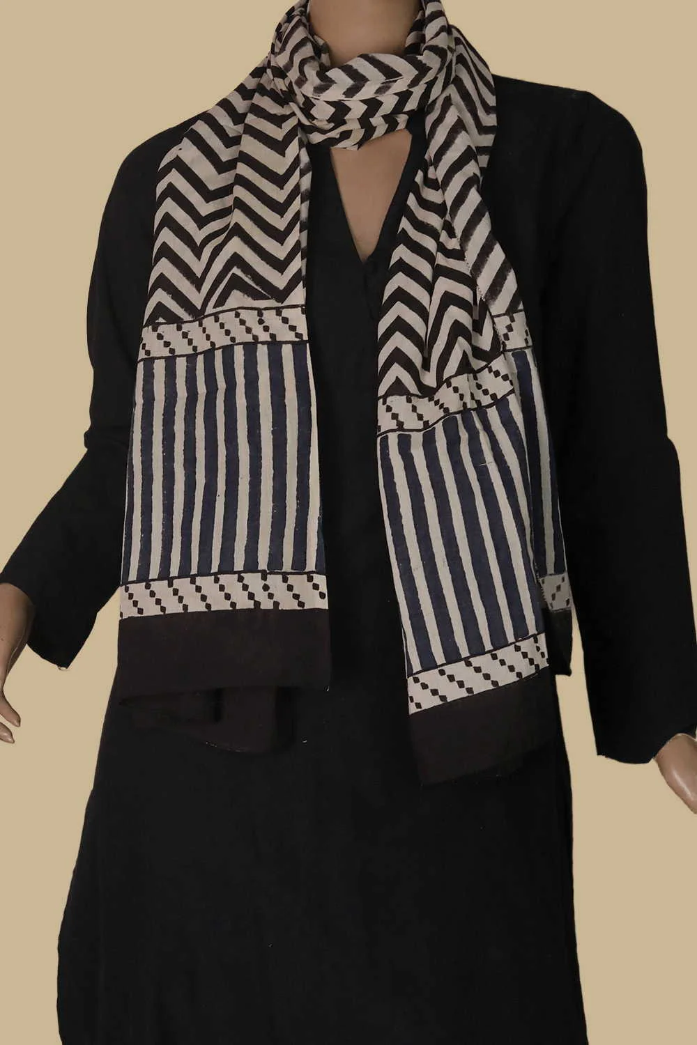 Chevron Design Block Printed Mul Cotton Stole