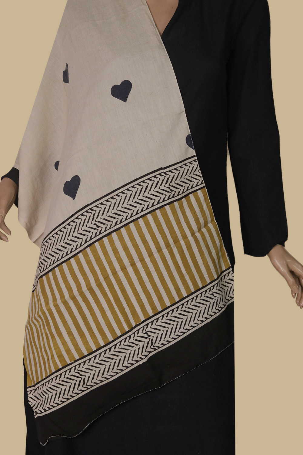 Heart Motifs Block Printed Mul Cotton Stole