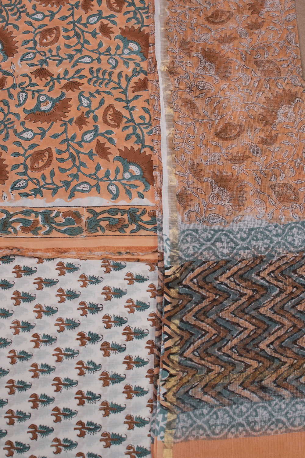 Creamy Orange Block Printed Mul Cotton Suit - Image 3