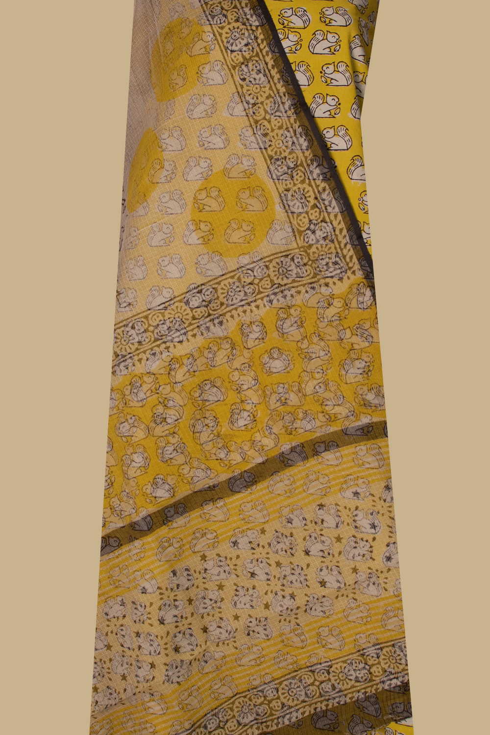 Yellow Block Printed Mul Cotton Suit