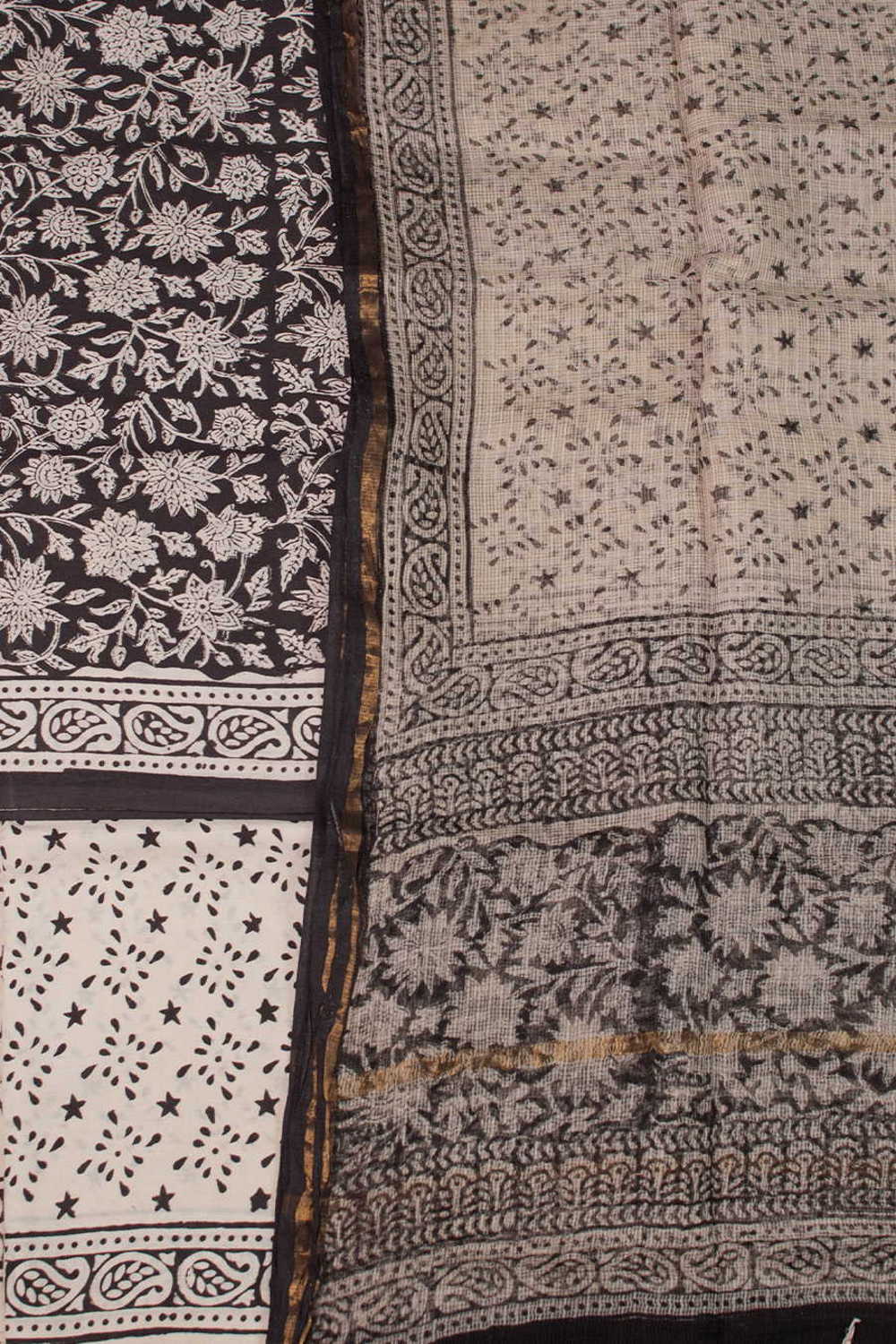 Black Floral Block Printed Mul Cotton Suit - Image 3