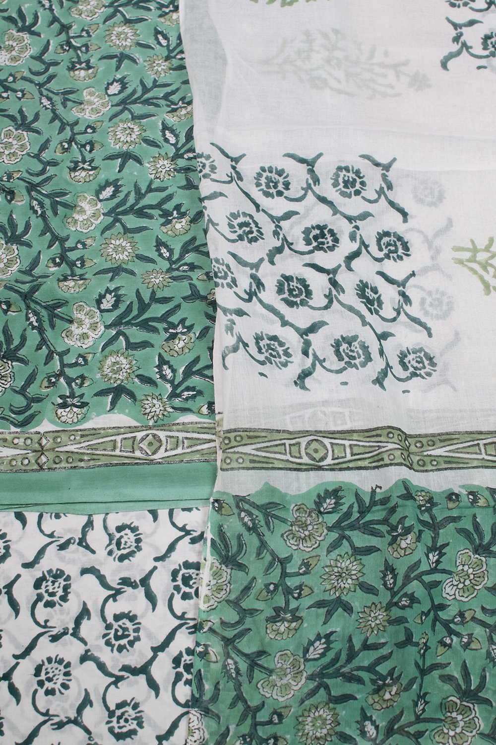 Floral Veins Block Printed Mul Cotton Suit - Image 3