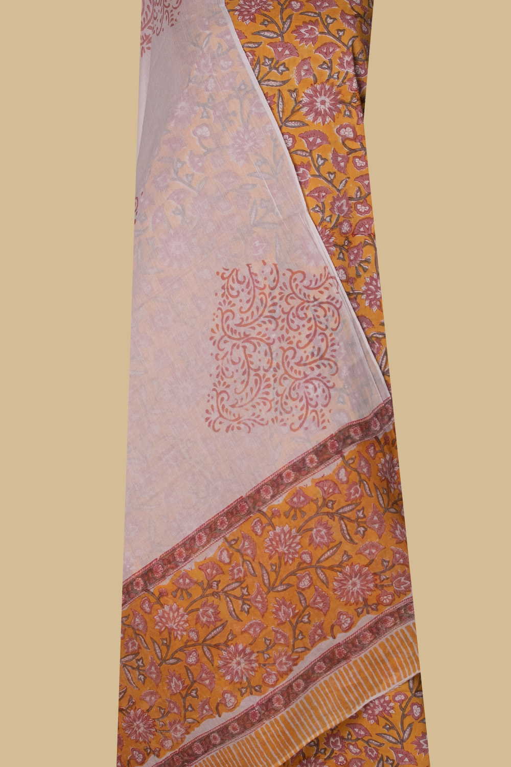 Yellow Blossom Block Printed Mul Cotton Suit
