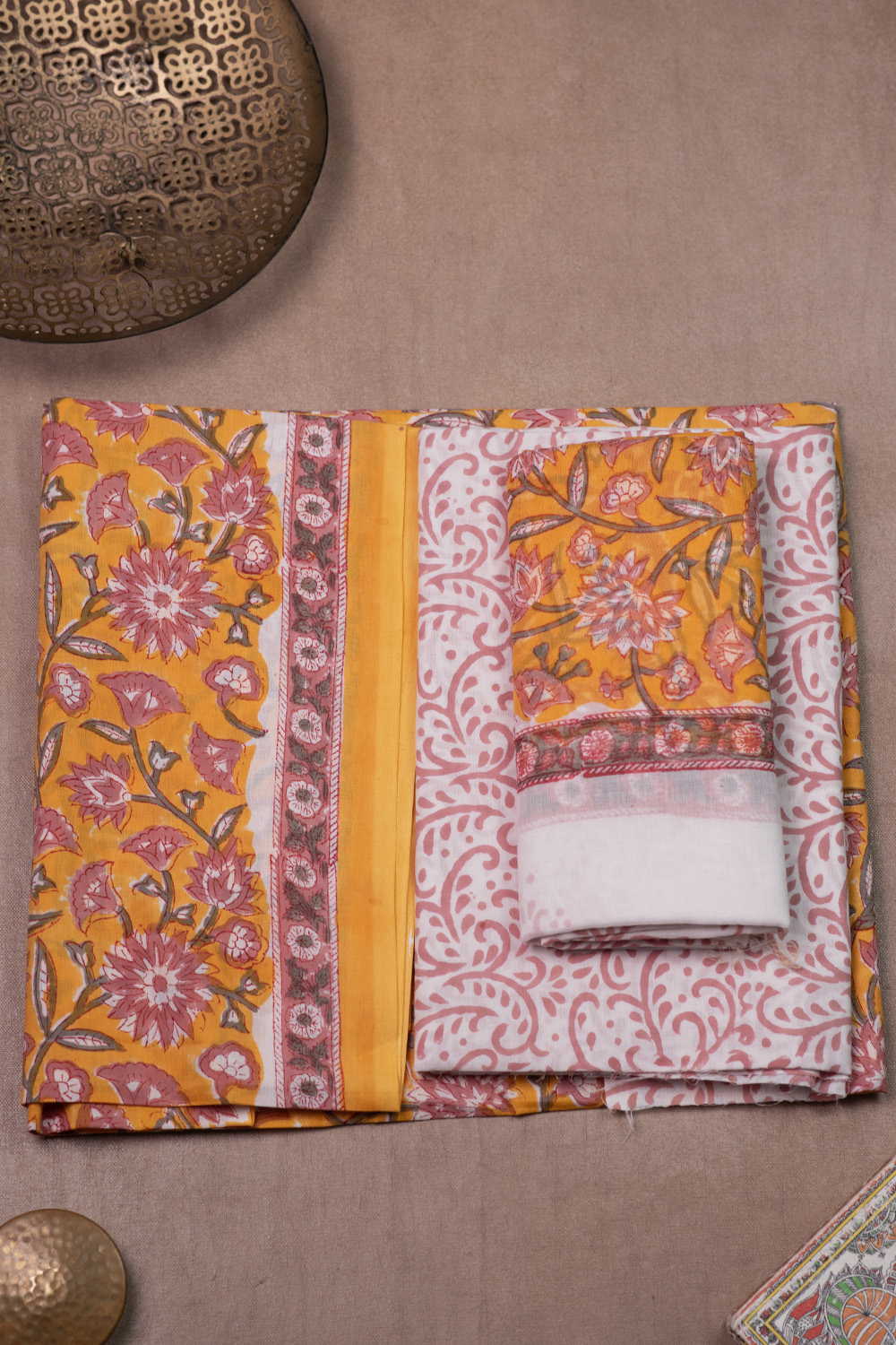 Yellow Blossom Block Printed Mul Cotton Suit - Image 2