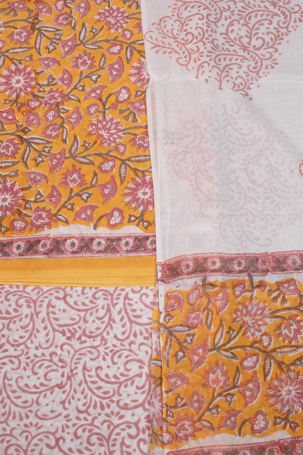Yellow Blossom Block Printed Mul Cotton Suit - Image 3