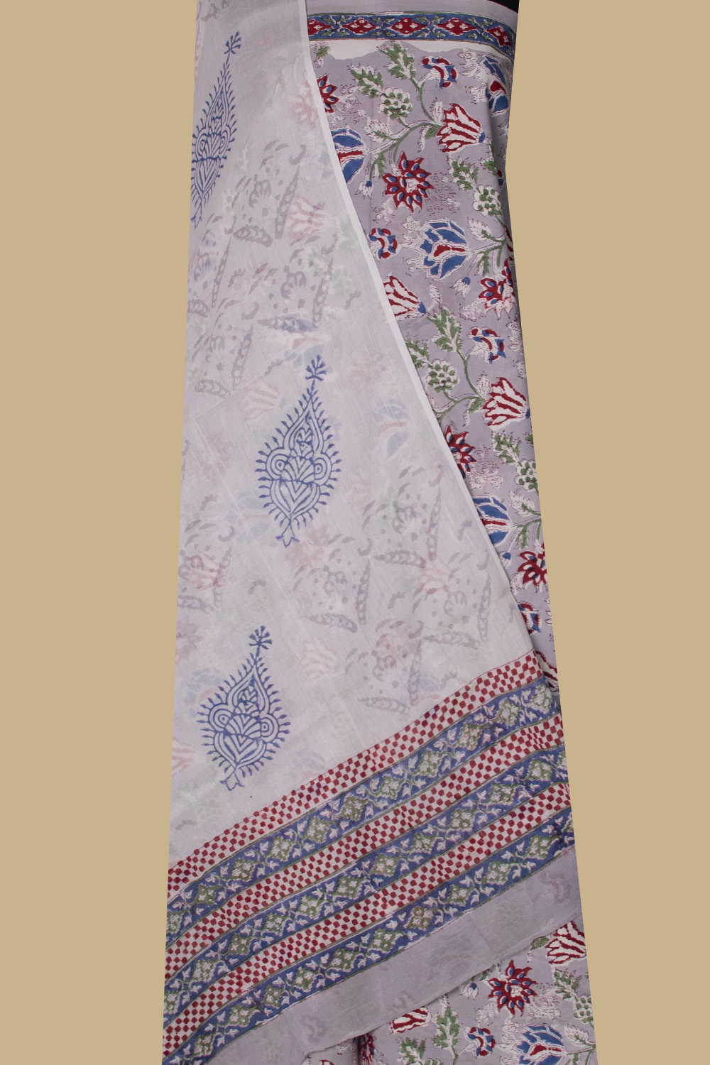 Grey Block Printed Mul Cotton Suit - Image 2