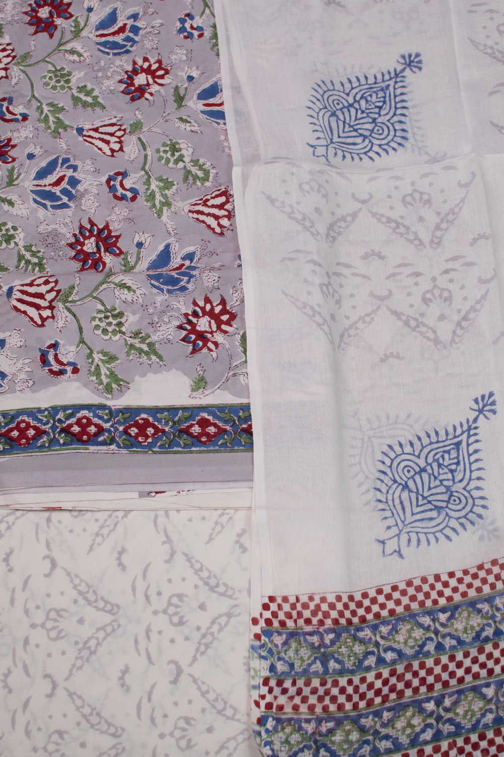 Grey Block Printed Mul Cotton Suit - Image 3