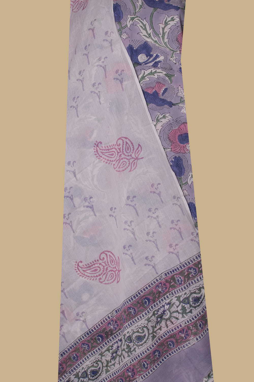 Purple Shaded Block Printed Mul Cotton Suit - Image 2