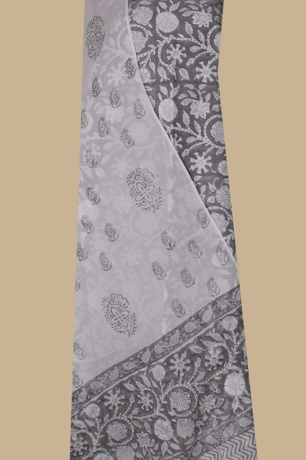 Grey Blossom Block Printed Mul Cotton Suit - Image 2