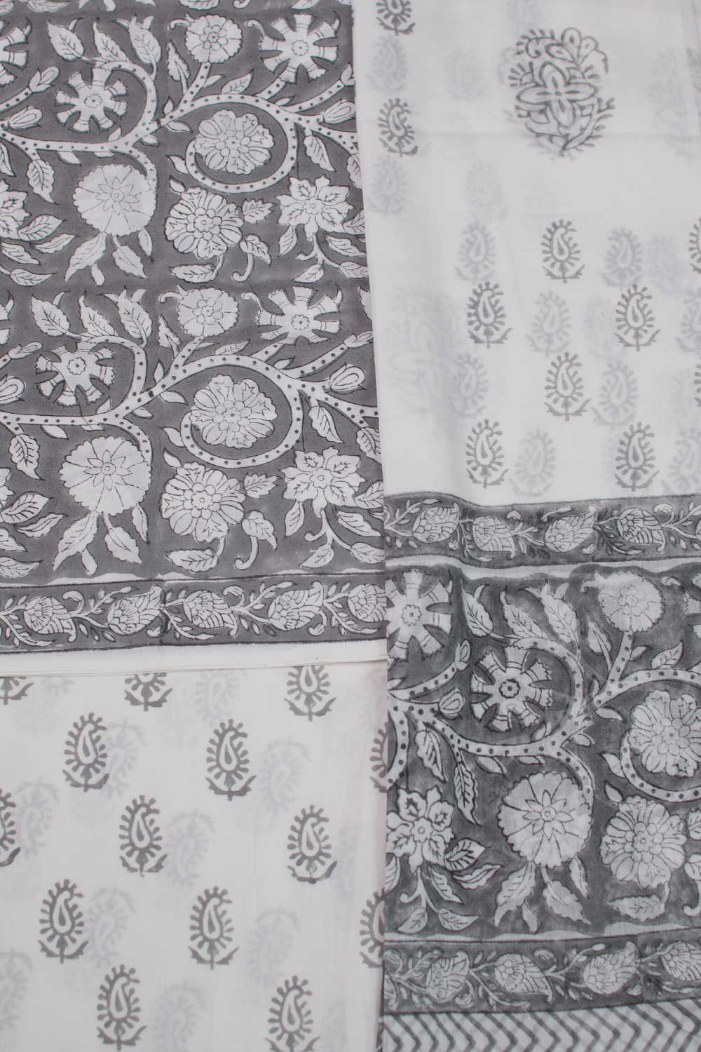 Grey Blossom Block Printed Mul Cotton Suit - Image 3