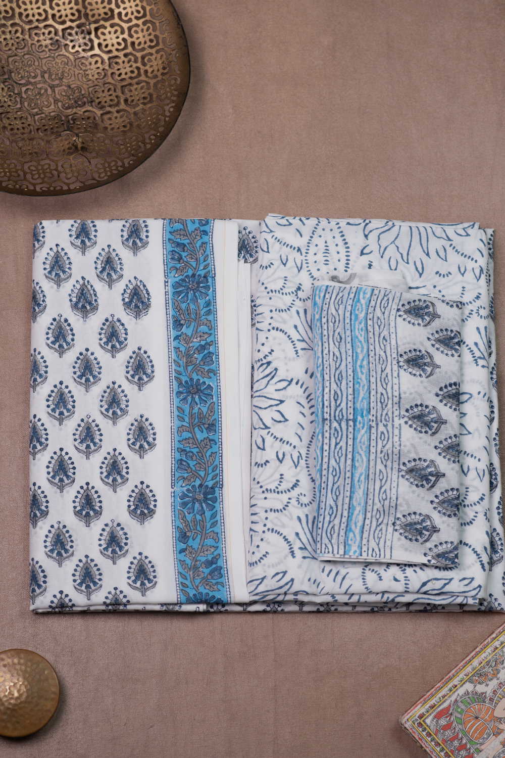 Cream Block Printed Mul Cotton Suit - Image 2