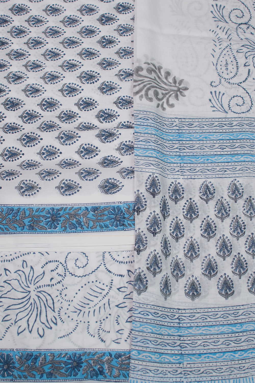 Cream Block Printed Mul Cotton Suit - Image 3