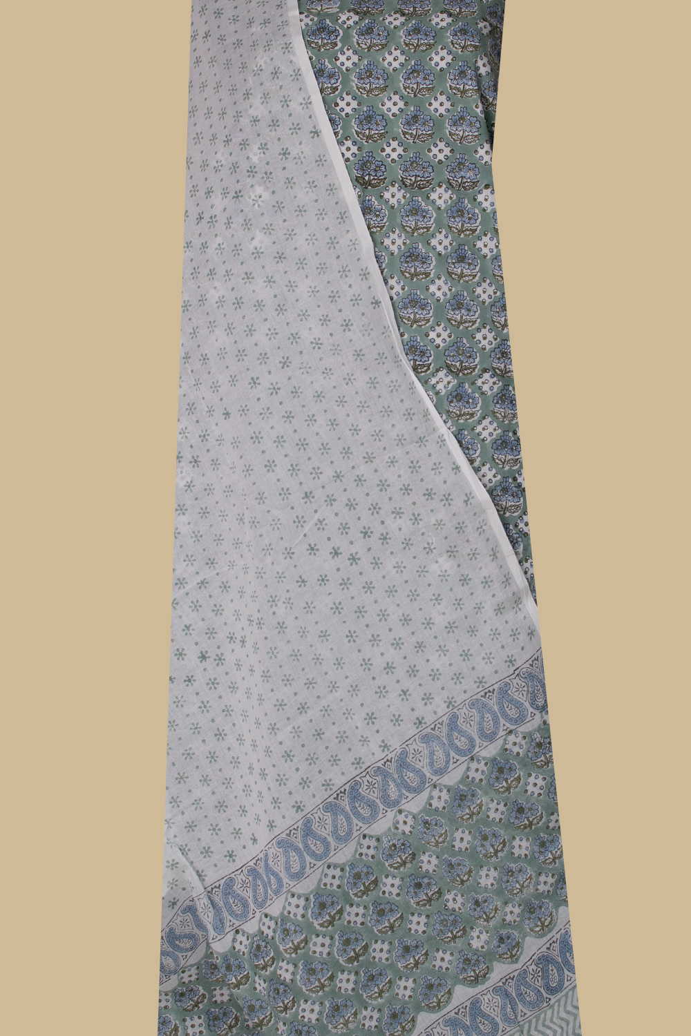 Light Green Block Printed Mul Cotton Suit - Image 2