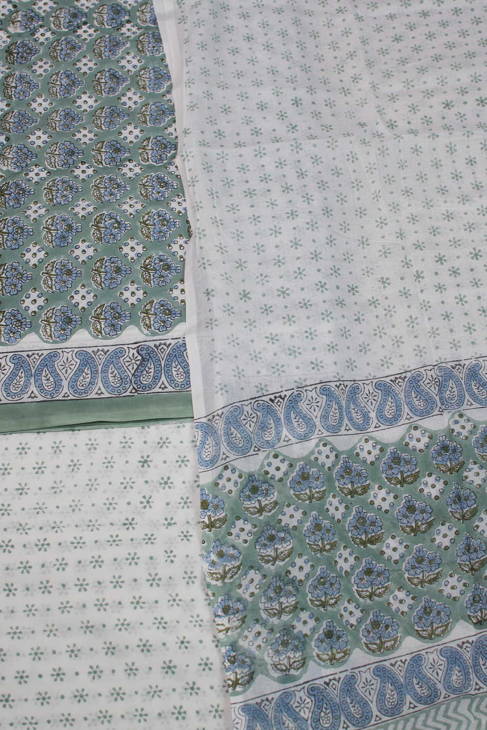 Light Green Block Printed Mul Cotton Suit - Image 3