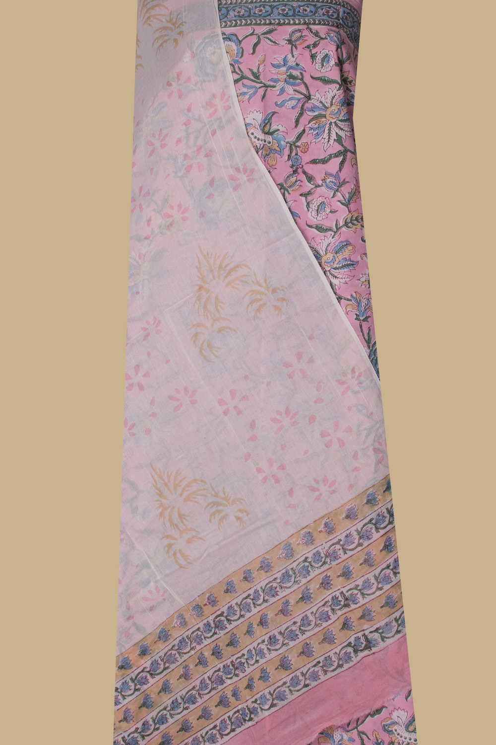 Pink Floral Block Printed Mul Cotton Suit